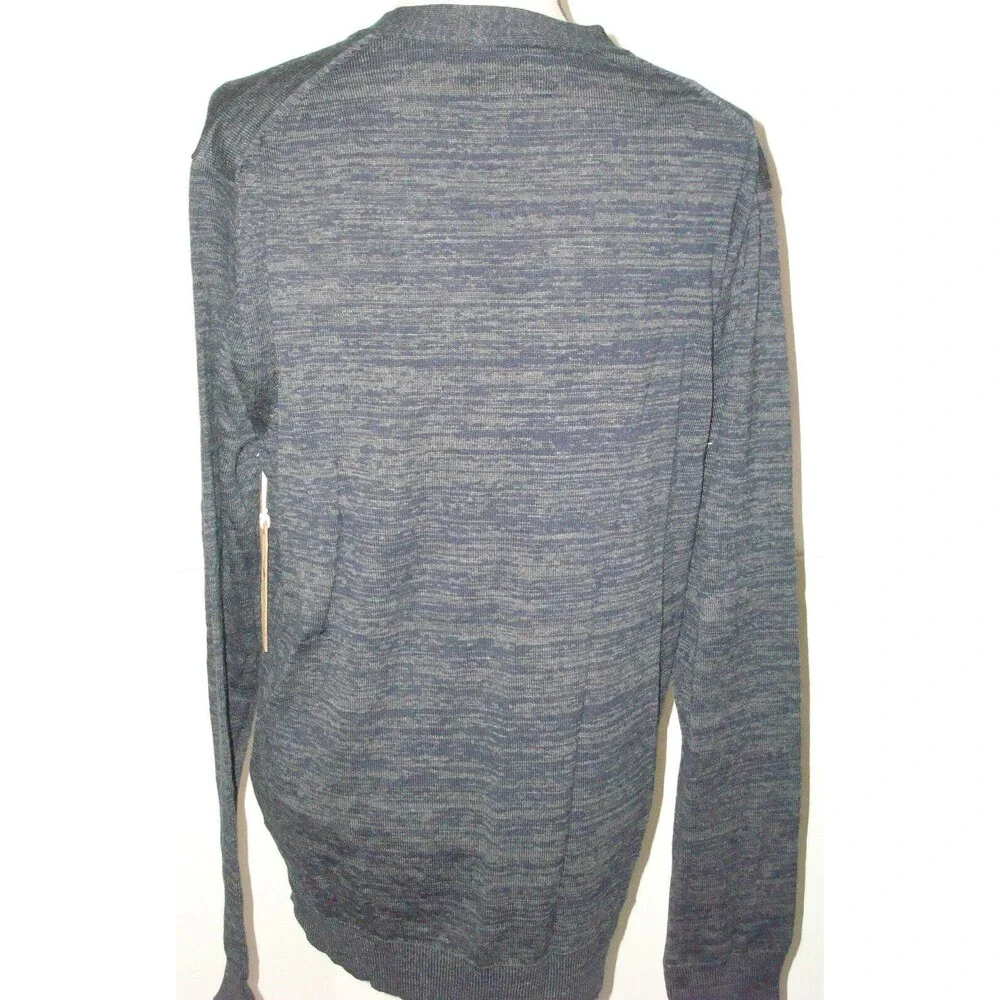 New NWT XL Mens Cardigan Sweater Button Dark Blue True Religion Space Dye Gray